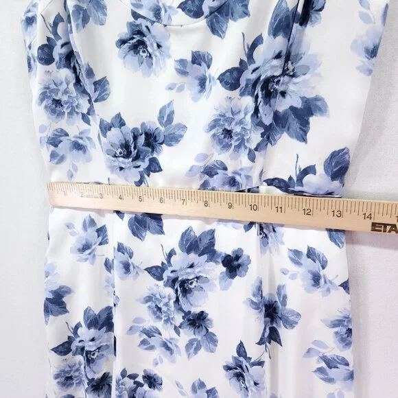 Abercrombie & Fitch Dress Size Small Blue Floral Corset Seamed Midi Slit - Picture 4 of 14